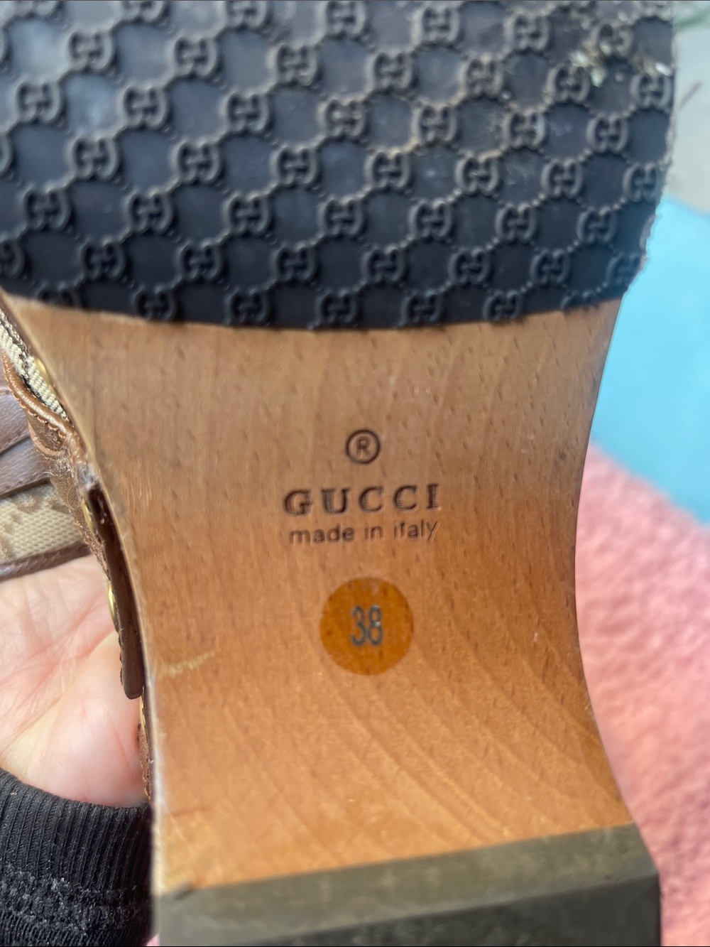 Gucci Brown Beige Monogram Horsebit Clogs - Picture 3 of 6